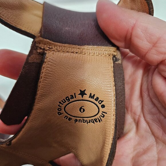 John Fluevog Rules Goodall Platform Sandals Sz 6 Dallas Brown T-strap Fringe - Picture 12 of 13